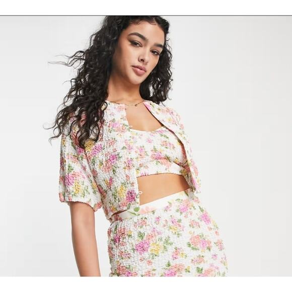 ASOS DESIGN shirred button through top floral print Size 4 - Picture 3 of 7